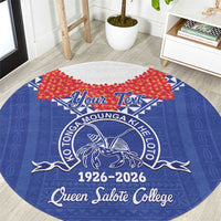 Queen Salote College 100 Years Personalized Round Carpet Tonga QSC Heilala Lei Blue Ngatu Pattern