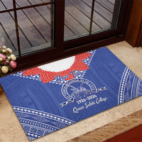 Queen Salote College 100 Years Personalized Rubber Doormat Tonga QSC Heilala Lei Blue Ngatu Pattern