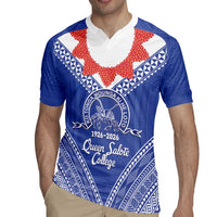 Queen Salote College 100 Years Personalized Rugby Jersey Tonga QSC Heilala Lei Blue Ngatu Pattern