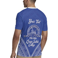 Queen Salote College 100 Years Personalized Rugby Jersey Tonga QSC Heilala Lei Blue Ngatu Pattern