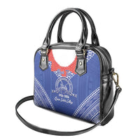 Queen Salote College 100 Years Personalized Shoulder Handbag Tonga QSC Heilala Lei Blue Ngatu Pattern