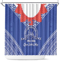 Queen Salote College 100 Years Personalized Shower Curtain Tonga QSC Heilala Lei Blue Ngatu Pattern