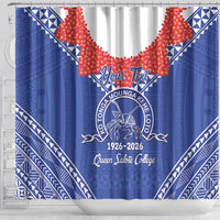 Queen Salote College 100 Years Personalized Shower Curtain Tonga QSC Heilala Lei Blue Ngatu Pattern