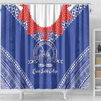 Queen Salote College 100 Years Personalized Shower Curtain Tonga QSC Heilala Lei Blue Ngatu Pattern