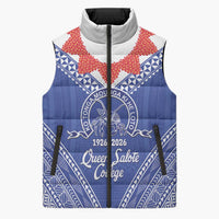 Queen Salote College 100 Years Personalized Sleeveless Puffer Jacket Tonga QSC Heilala Lei Blue Ngatu Pattern