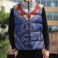Queen Salote College 100 Years Personalized Sleeveless Puffer Jacket Tonga QSC Heilala Lei Blue Ngatu Pattern