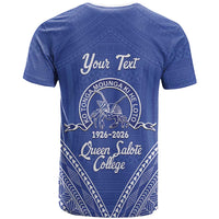 Queen Salote College 100 Years Personalized T Shirt Tonga QSC Heilala Lei Blue Ngatu Pattern