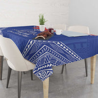 Queen Salote College 100 Years Personalized Tablecloth Tonga QSC Heilala Lei Blue Ngatu Pattern