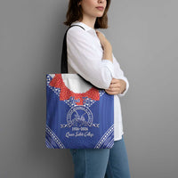 Queen Salote College 100 Years Personalized Tote Bag Tonga QSC Heilala Lei Blue Ngatu Pattern