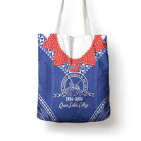 Queen Salote College 100 Years Personalized Tote Bag Tonga QSC Heilala Lei Blue Ngatu Pattern