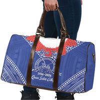 Queen Salote College 100 Years Personalized Travel Bag Tonga QSC Heilala Lei Blue Ngatu Pattern