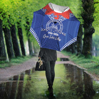 Queen Salote College 100 Years Personalized Umbrella Tonga QSC Heilala Lei Blue Ngatu Pattern