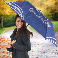 Queen Salote College 100 Years Personalized Umbrella Tonga QSC Heilala Lei Blue Ngatu Pattern