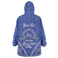Queen Salote College 100 Years Personalized Wearable Blanket Hoodie Tonga QSC Heilala Lei Blue Ngatu Pattern
