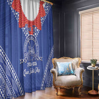Queen Salote College 100 Years Personalized Window Curtain Tonga QSC Heilala Lei Blue Ngatu Pattern