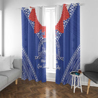 Queen Salote College 100 Years Personalized Window Curtain Tonga QSC Heilala Lei Blue Ngatu Pattern