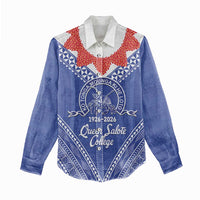 Queen Salote College 100 Years Personalized Women Casual Shirt Tonga QSC Heilala Lei Blue Ngatu Pattern