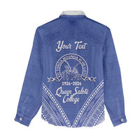 Queen Salote College 100 Years Personalized Women Casual Shirt Tonga QSC Heilala Lei Blue Ngatu Pattern