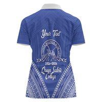 Queen Salote College 100 Years Personalized Women Polo Shirt Tonga QSC Heilala Lei Blue Ngatu Pattern