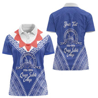 Queen Salote College 100 Years Personalized Women Polo Shirt Tonga QSC Heilala Lei Blue Ngatu Pattern