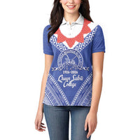 Queen Salote College 100 Years Personalized Women Polo Shirt Tonga QSC Heilala Lei Blue Ngatu Pattern