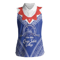 Queen Salote College 100 Years Personalized Women Sleeveless Polo Shirt Tonga QSC Heilala Lei Blue Ngatu Pattern