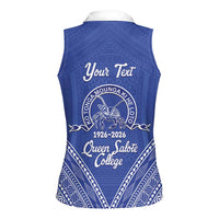 Queen Salote College 100 Years Personalized Women Sleeveless Polo Shirt Tonga QSC Heilala Lei Blue Ngatu Pattern