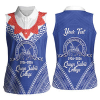 Queen Salote College 100 Years Personalized Women Sleeveless Polo Shirt Tonga QSC Heilala Lei Blue Ngatu Pattern