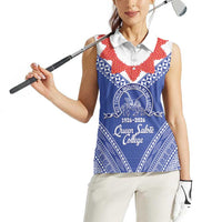Queen Salote College 100 Years Personalized Women Sleeveless Polo Shirt Tonga QSC Heilala Lei Blue Ngatu Pattern
