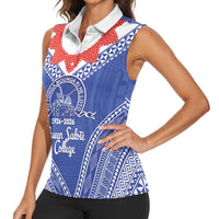 Queen Salote College 100 Years Personalized Women Sleeveless Polo Shirt Tonga QSC Heilala Lei Blue Ngatu Pattern