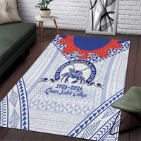 Queen Salote College 100 Years Personalized Area Rug Tonga QSC Heilala Lei White Ngatu Pattern