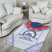 Queen Salote College 100 Years Personalized Area Rug Tonga QSC Heilala Lei White Ngatu Pattern