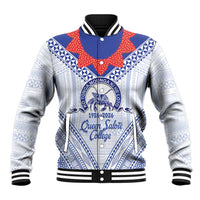 Queen Salote College 100 Years Personalized Baseball Jacket Tonga QSC Heilala Lei White Ngatu Pattern