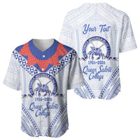 Queen Salote College 100 Years Personalized Baseball Jersey Tonga QSC Heilala Lei White Ngatu Pattern