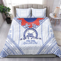Queen Salote College 100 Years Personalized Bedding Set Tonga QSC Heilala Lei White Ngatu Pattern