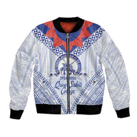 Queen Salote College 100 Years Personalized Bomber Jacket Tonga QSC Heilala Lei White Ngatu Pattern