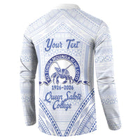 Queen Salote College 100 Years Personalized Button Sweatshirt Tonga QSC Heilala Lei White Ngatu Pattern