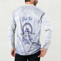 Queen Salote College 100 Years Personalized Button Sweatshirt Tonga QSC Heilala Lei White Ngatu Pattern