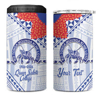 Queen Salote College 100 Years Personalized 4 in 1 Can Cooler Tumbler Tonga QSC Heilala Lei White Ngatu Pattern