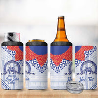 Queen Salote College 100 Years Personalized 4 in 1 Can Cooler Tumbler Tonga QSC Heilala Lei White Ngatu Pattern
