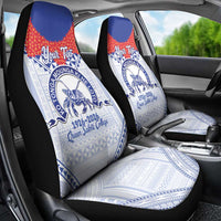 Queen Salote College 100 Years Personalized Car Seat Cover Tonga QSC Heilala Lei White Ngatu Pattern