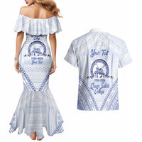 Queen Salote College 100 Years Personalized Couples Matching Mermaid Dress and Hawaiian Shirt Tonga QSC Heilala Lei White Ngatu Pattern