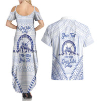 Queen Salote College 100 Years Personalized Couples Matching Summer Maxi Dress and Hawaiian Shirt Tonga QSC Heilala Lei White Ngatu Pattern