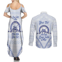 Queen Salote College 100 Years Personalized Couples Matching Summer Maxi Dress and Long Sleeve Button Shirt Tonga QSC Heilala Lei White Ngatu Pattern