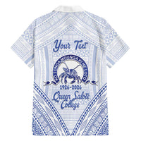 Queen Salote College 100 Years Personalized Family Matching Off Shoulder Maxi Dress and Hawaiian Shirt Tonga QSC Heilala Lei White Ngatu Pattern