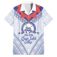 Queen Salote College 100 Years Personalized Family Matching Off Shoulder Short Dress and Hawaiian Shirt Tonga QSC Heilala Lei White Ngatu Pattern