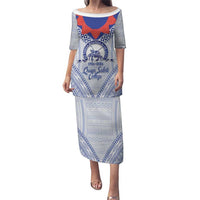 Queen Salote College 100 Years Personalized Family Matching Puletasi and Hawaiian Shirt Tonga QSC Heilala Lei White Ngatu Pattern