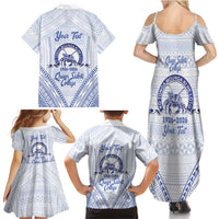 Queen Salote College 100 Years Personalized Family Matching Summer Maxi Dress and Hawaiian Shirt Tonga QSC Heilala Lei White Ngatu Pattern