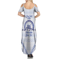 Queen Salote College 100 Years Personalized Family Matching Summer Maxi Dress and Hawaiian Shirt Tonga QSC Heilala Lei White Ngatu Pattern