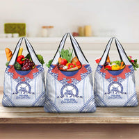 Queen Salote College 100 Years Personalized Grocery Bag Tonga QSC Heilala Lei White Ngatu Pattern